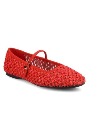 Birdies Red The Hummingbird Openweave Raffia Mary Jane Flat Women’s Size 9